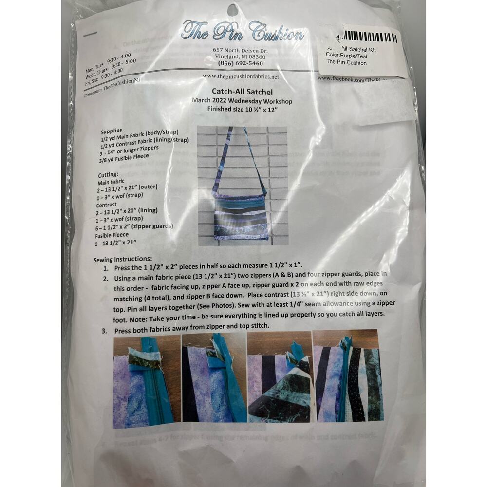 Catch All Satchel Sewing Kit Complete! Tote Bag/Purse Pattern Material & Lining